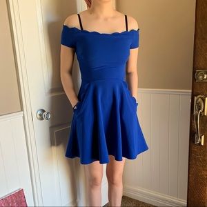 Blue off-shoulder dress